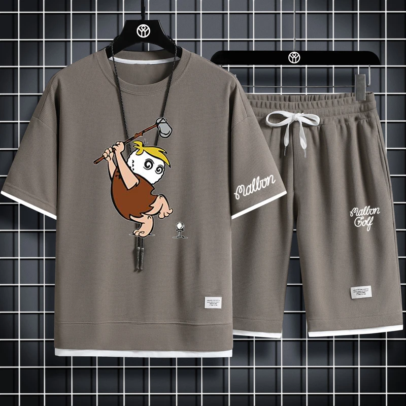 golf Men's Two Piece Set Linen Fabric Casual T-Shirt And Shorts Set Mens Sports Suit Fashion Short Sleeve Tracksuit Men Suits