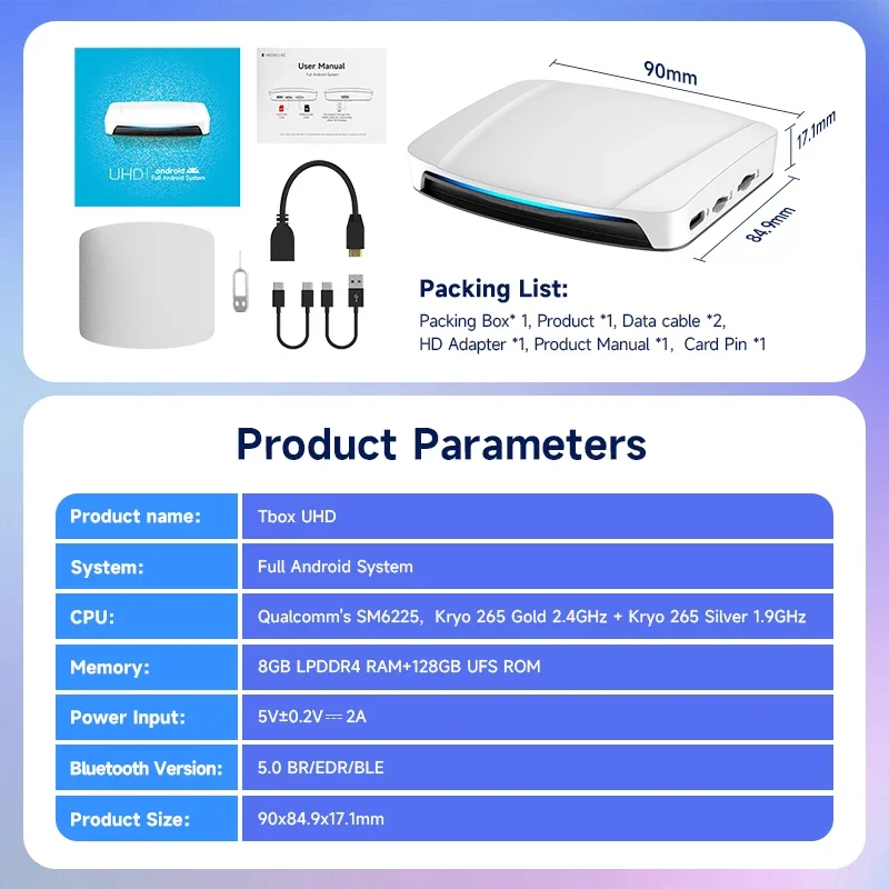 Фото Carlinkit Tbox UHD: Автомобильный ТВ-бокс на чипе Port 6225, Android 13, 128 ГБ, беспроводной CarPlay, Android Auto, AI-бокс с SIM и TF слотами №3