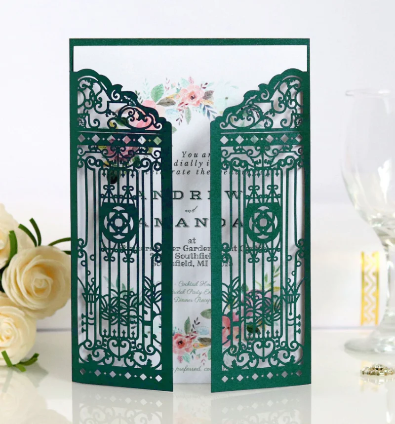 

25Pcs Laser Cut Door Shape Wedding Invitations Card With Envelope Greeting Cards Wedding Mariage Birthday Party Favor Decoration