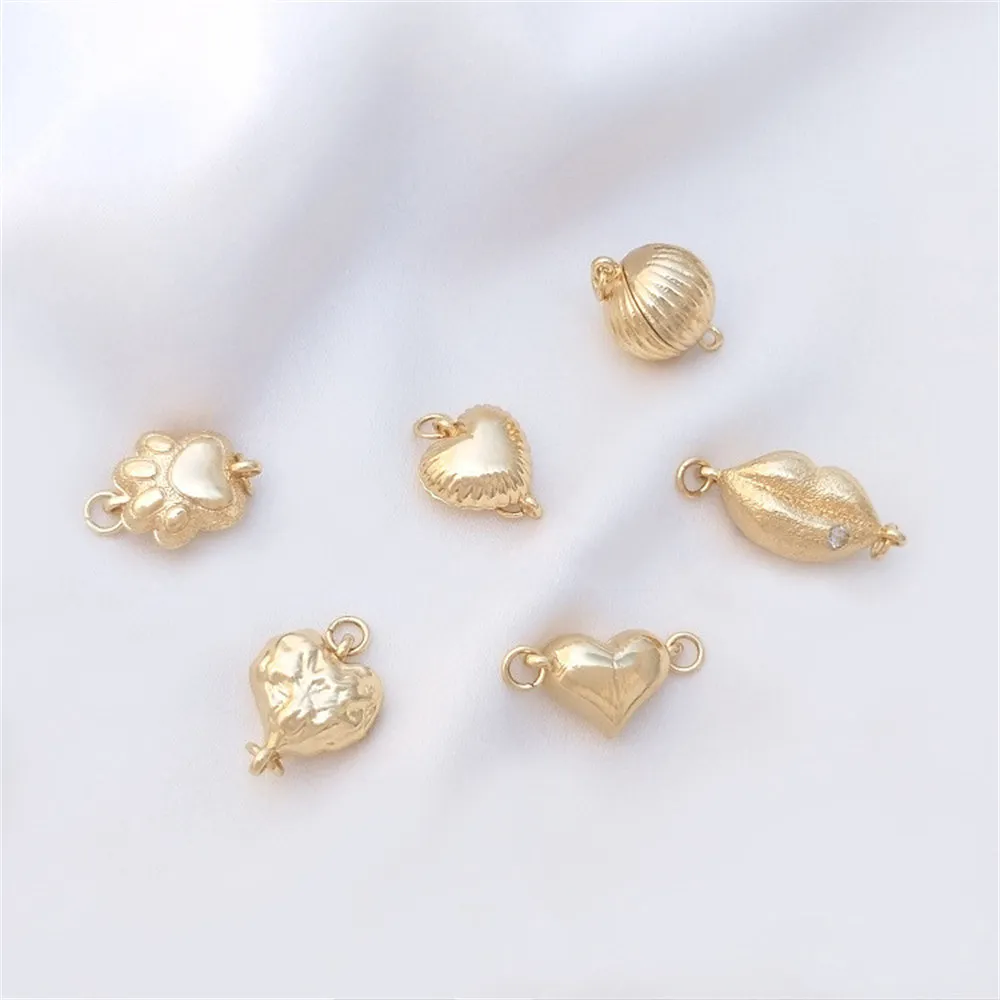 

1pcs 14K gold wrapped double-sided magnetic clasp peach heart lantern cat palm lip love magnetic clasp diy accessories