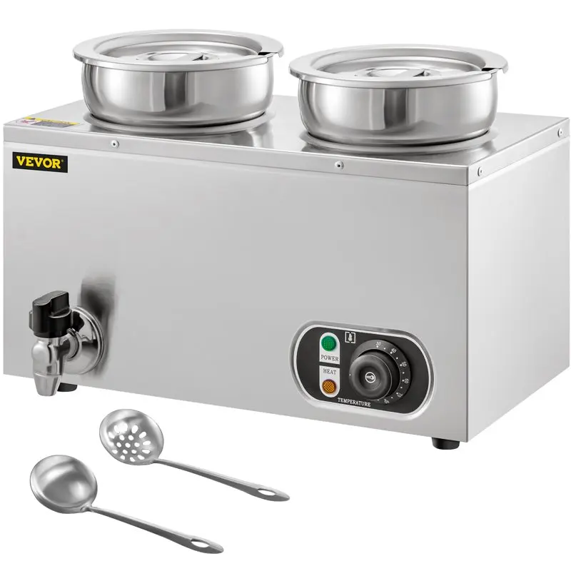 

Commercial Soup Warmer Soup Station Dual 4L Round Pots, Soup Kettle Warmer
