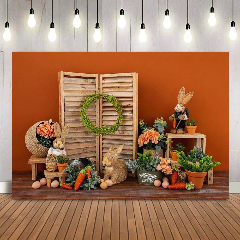 

Spring Egg Rabbit Backdrop for Photography Garden Flowers Wood Floor Background for Photo Booth Studio Photocall Decoration Prop