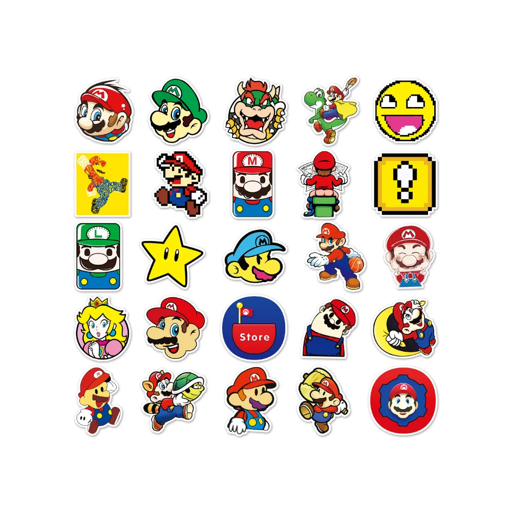 

53pcs Super Mario Bros Stickesr Mario Luigi Anime Figures Toys Suitcase Skateboard Car Waterproof Decorative Stickers Kids Gifts