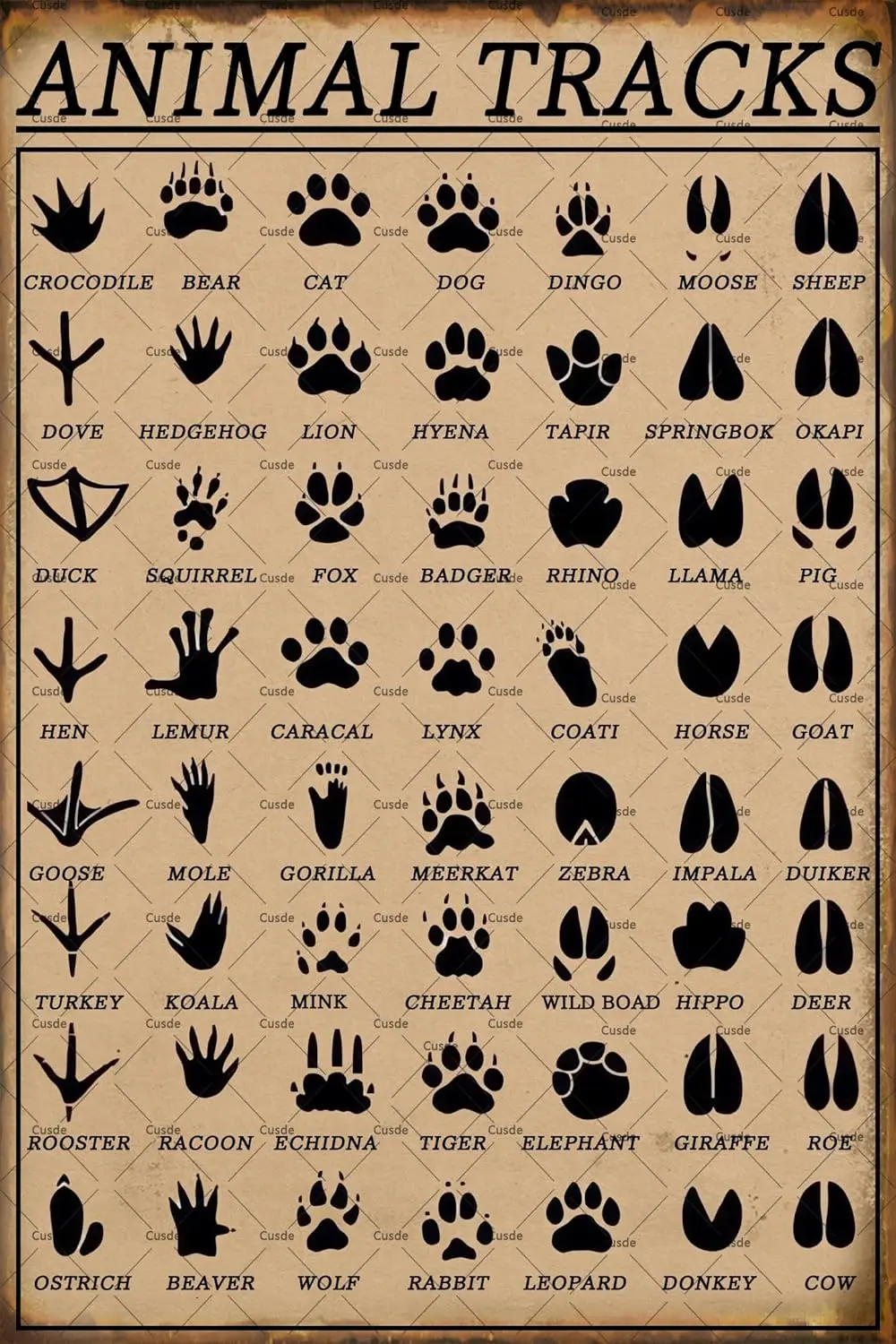 Знак Cusde Animal Tracks винтажная металлическая жестяная вывеска забавный лесной