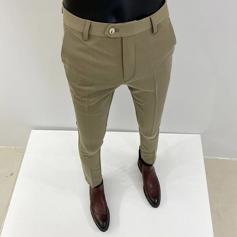 

2022 Spring Men Business Dress Pants Solid Color Elasticity Ankle Length Office Social Suit Pant Streetwear Casual Slim Trousers