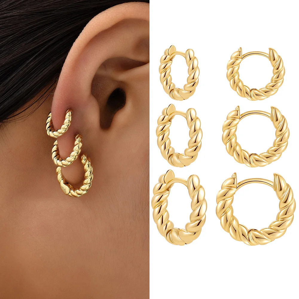 

New Trendy Stackable Cartilage Twisted Huggie Ear Buckle Gold Color Circle Hoop Earrings for Women Creative Jewelry 12/14/16mm