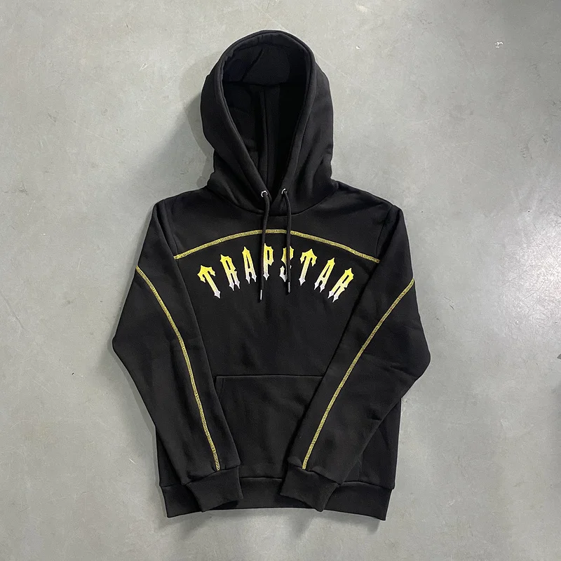 

Gradient Towel 23FW TOP Embroidery Trapstar Hoodie Men Woman 1:1 Best Quality Golden Strip Fleece Hoody Pullovers