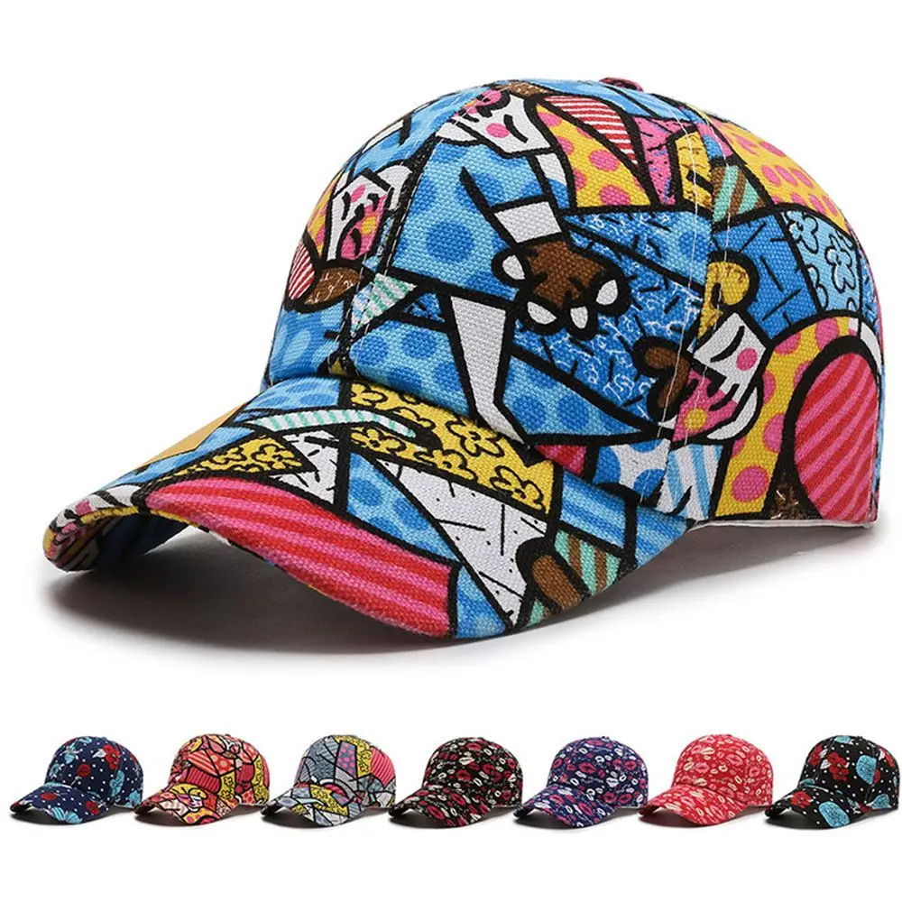 

New Women Men Cartoon Print Baseball Caps Female Male Lip Four Seasons Faloral Visors Snapback Cap Hat For Women Men