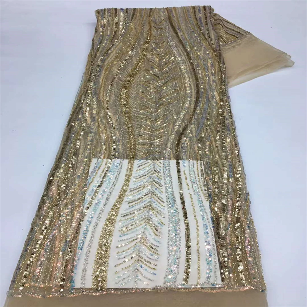 

2023 Luxury Sequin Embroidery French Mesh Lace Latest African Lace Bead Handmade Dresses Tulle Mesh Lace Fabric XX