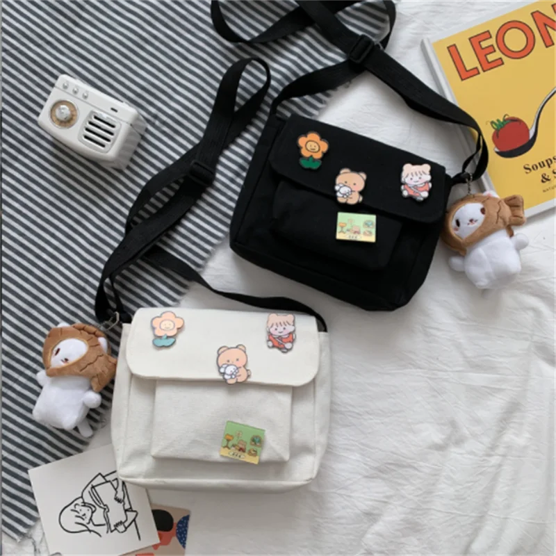 

Сумки через плечо, Женская Холщовая Сумка с клапаном, Kawaii Harajuku, подходящая ко всему Студенческая Повседневная женская сумка, корейская мода 2022