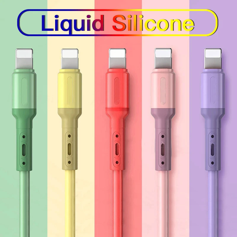 

USB Cable For iPhone 12 11 Pro Max X XR XS 8 7 6 6s 5 5s Fast Data Charging Charger USB Wire Cord Liquid Silicone Cable 1/1.5/2M