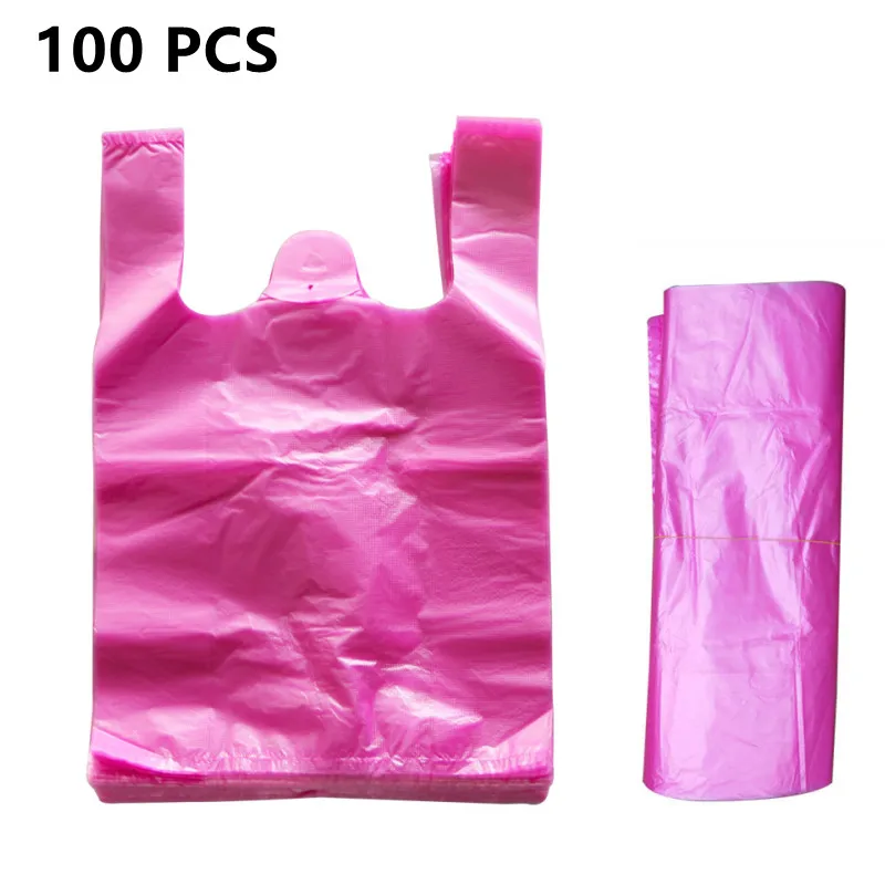 

100PCS Plastic Shopping Bag Vest Storage Bag Pink Thickened Supermarket Shopping Packing Takeaway Kitchen Garbage Storage Bag