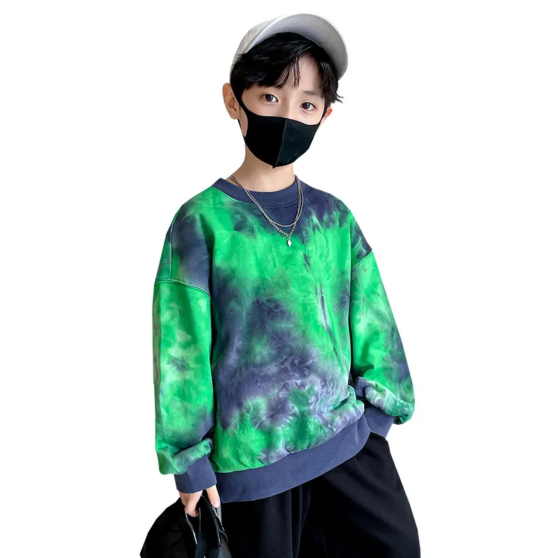 

Spring Autumn Boys Sweatshirt Tie Dye Print Long Sleeve Pullovers Casual Kids Loose Tops School Children's Clothing 6 8 9 12 Yrs