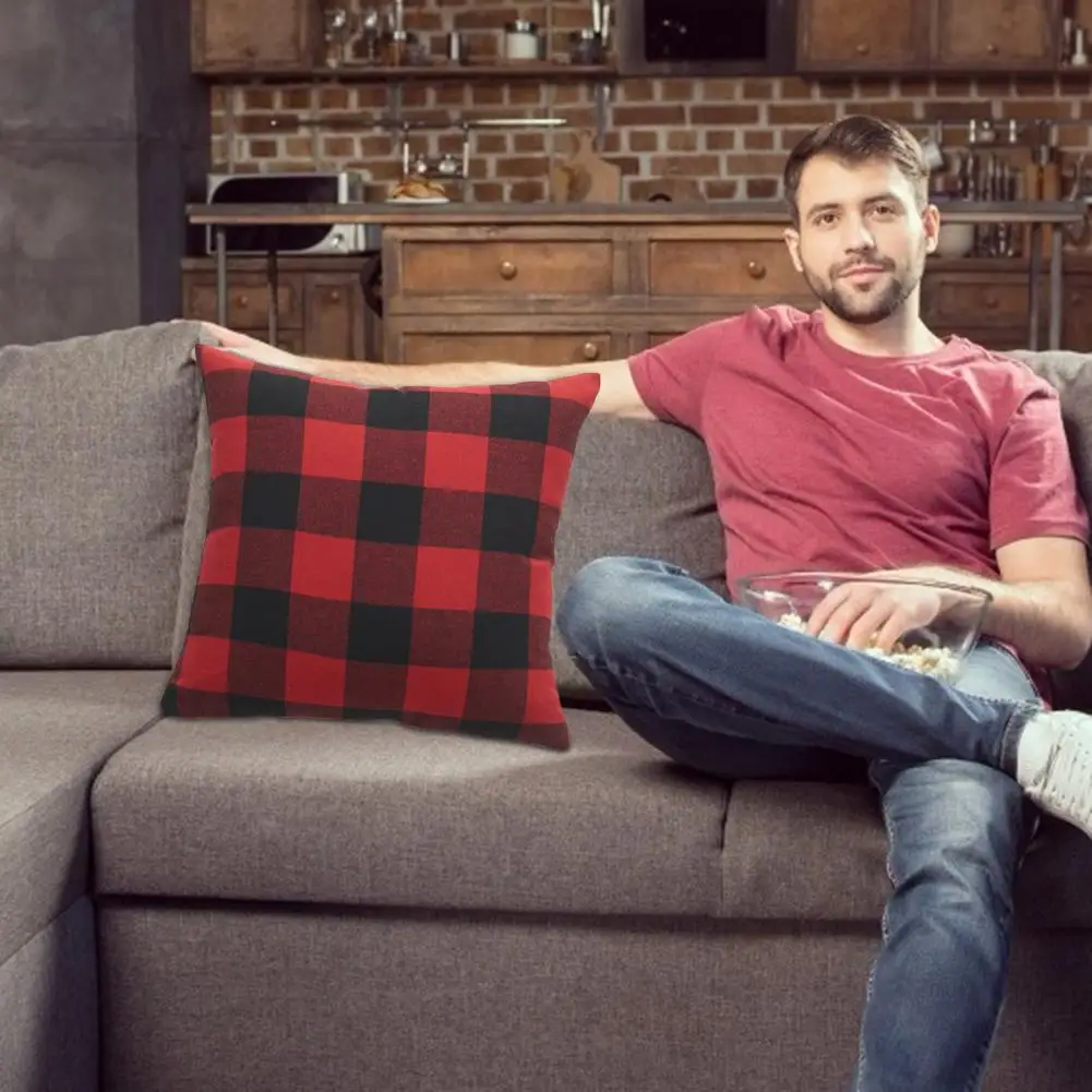 

Хлопковая красная, черная подушка в клетку, отличная прочная подушка из полиэстера и хлопка, Подушка на молнии, чехол, подарки для офиса и до...