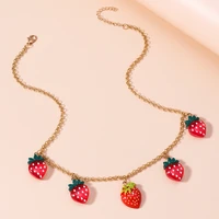 boho sweet resin strawberry cherry pendant necklaces bijoux fashion chain choker necklaces collar for women girls neck jewelry