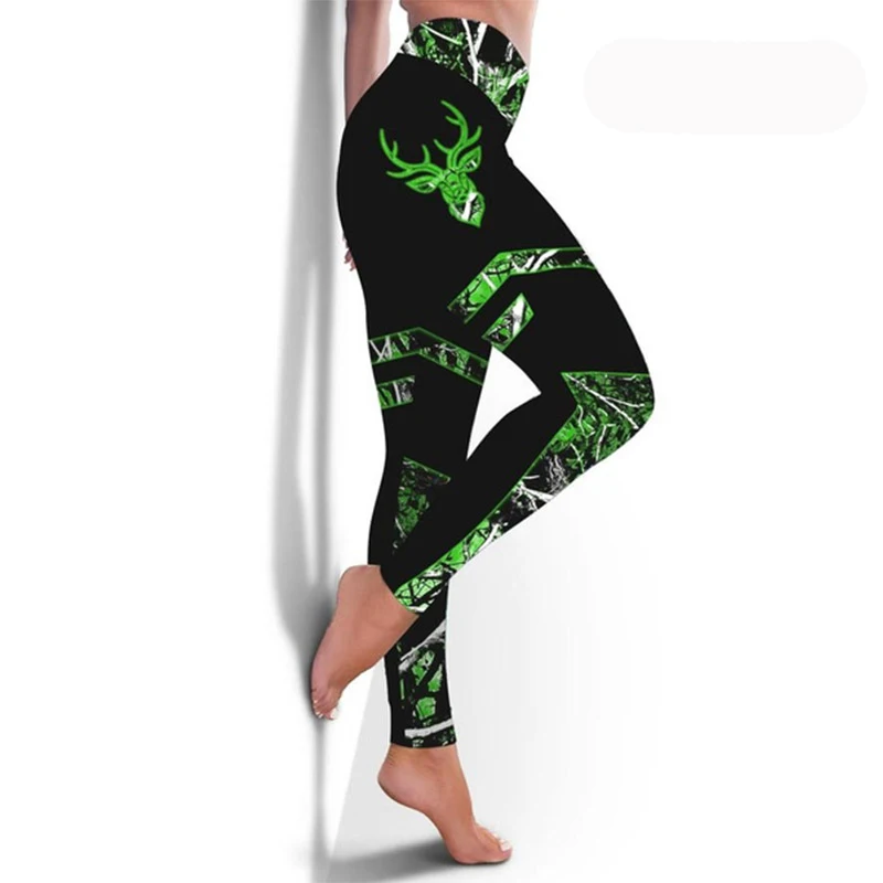 Спортивные женские леггинсы с высокой талией крутые штаны для йоги 3D оленем