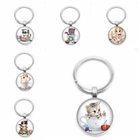 2019 new cute pet cat key ring children birthday gift key ring 25mm glass convex round key ring children gift jewelry