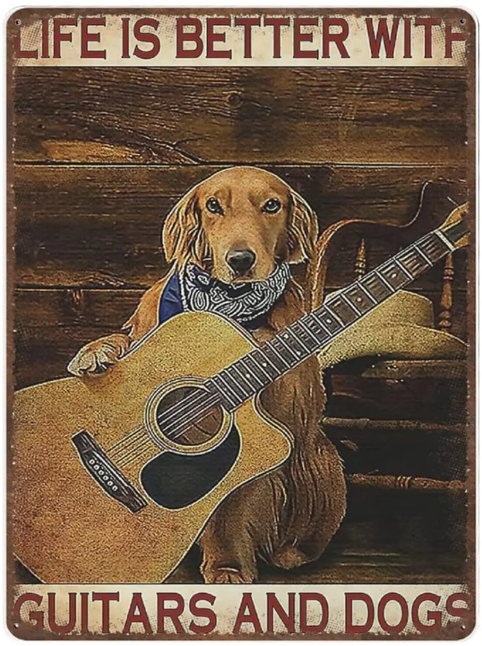 

Retro Thick Metal Tin Sign-Life is Better with Guitars and Dogs Tin Sign Novelty Posters Home Decor Wall Art Funny Signs