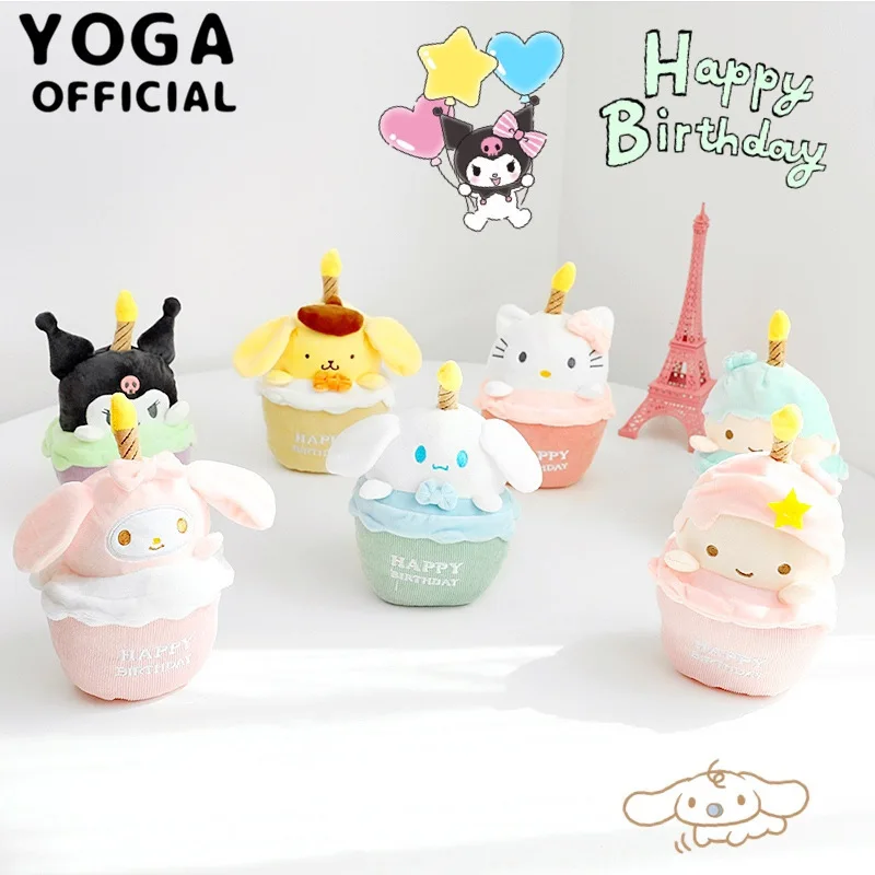 

Cartoon Sanrios Birthday Shape Plush Doll Hellokitty Kuromi Cinnamoroll Kawaii Cute Anime Toys Candles with Music Will Glow