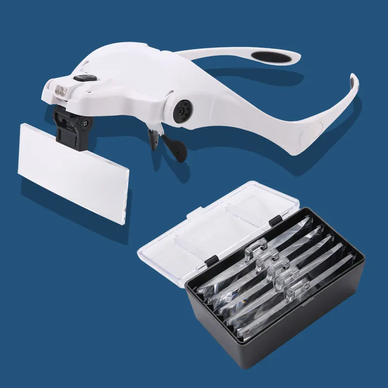 

Magnifier Glasses with LED Light Headband Illumination Magnifier Loupe with 5 Lens Magnifying Glass for Reading Repair Craft