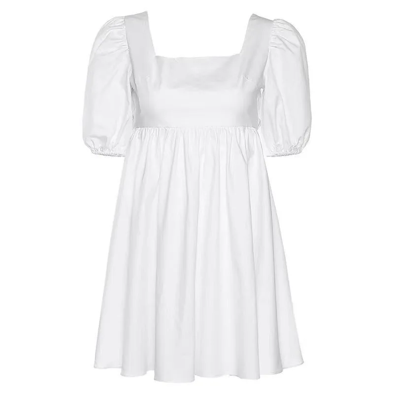 

Ladys Summer new style French square neck lace halter dress women sexy slim and thin A-line loose waist mid-length skirt