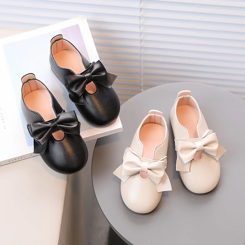 

Little Girl's Mary Janes Soft Leather Bow Design Leather Shoes Autumn Children Princess Shoes Round Toe Daily Toddler Kids Flats