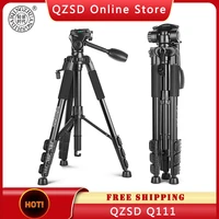 qzsd q111 tripod lightweight portable aluminum alloy camera travel tripod with quick release plate carry bag for dslr camera