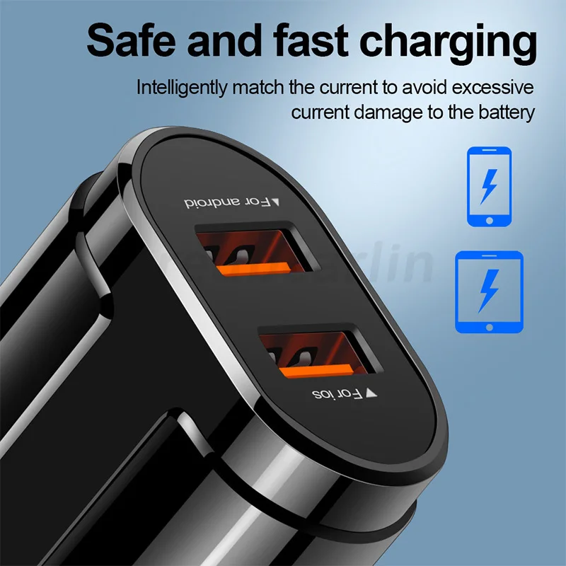 10Pcs 5V 2.4A Dual Usb Ports Eu US AC Home Travel Wall Charger Adapters For Iphone 12 13 Samsung S20 htc lg Usb charger