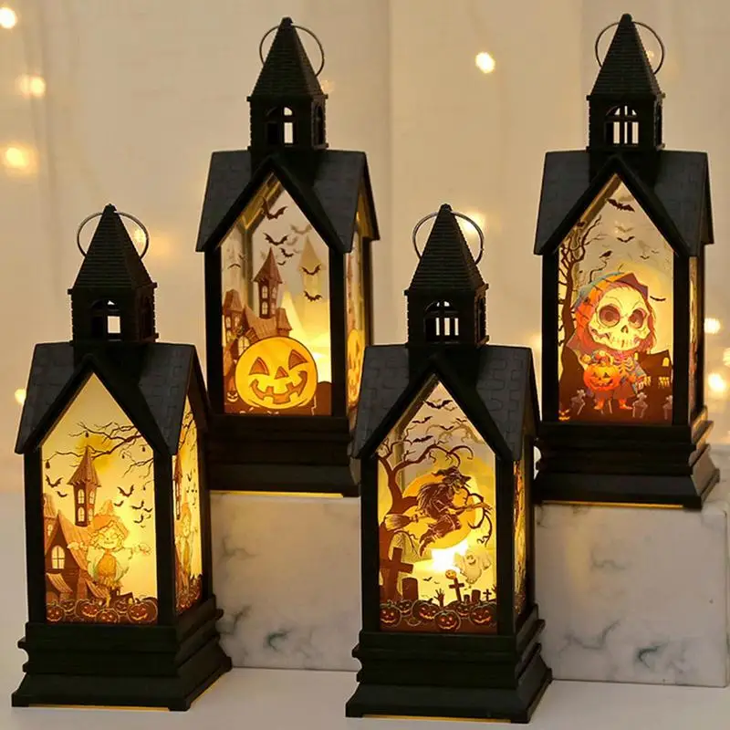 

Halloween Lantern Table Lamp pendant night light electronic candle castle wind lantern for Indoor Table Party Spooky Decor