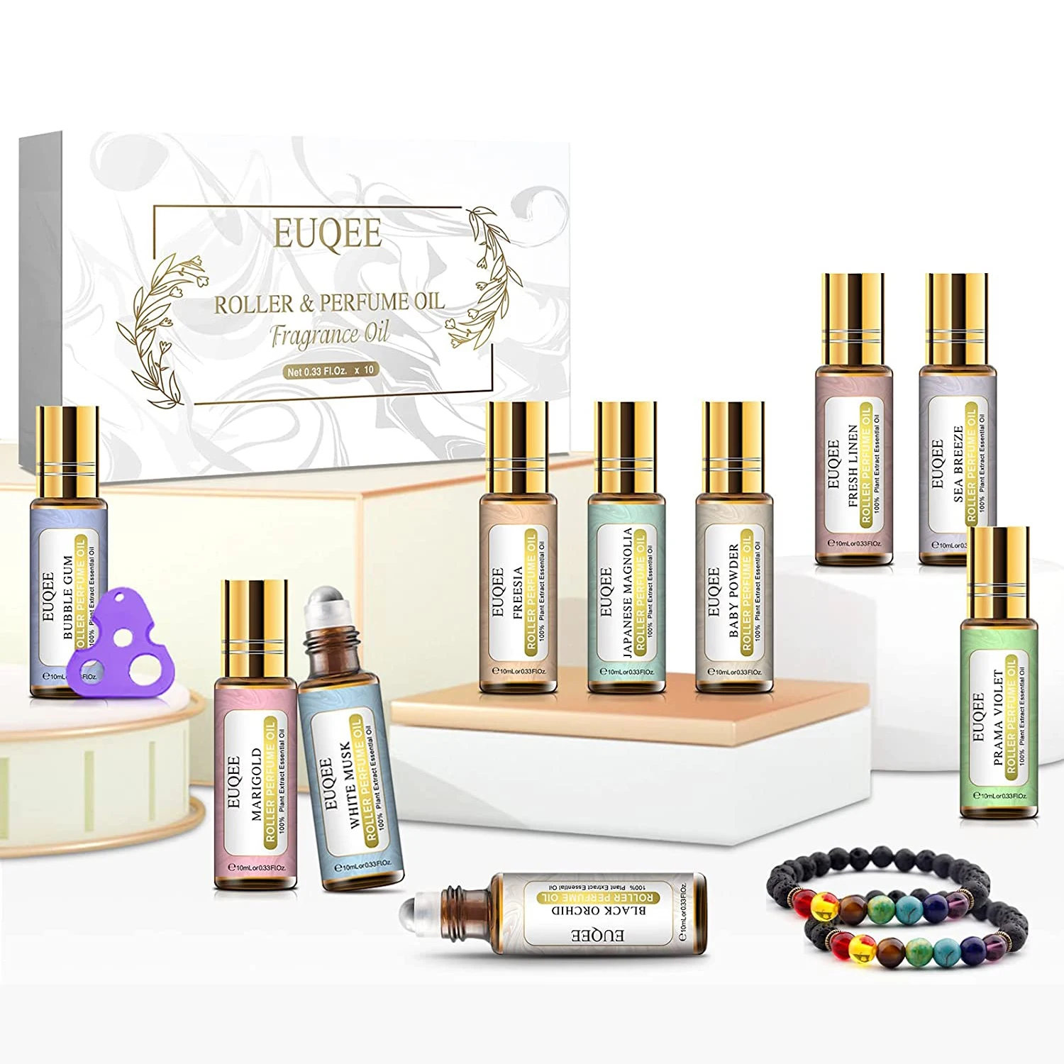 

EUQEE 10pcs/set 10ML Roller Fragrance Oil Set For Diffuser Humidifier Bubble Gum Freesia Women's Premium Perfume Oils Gift Kit