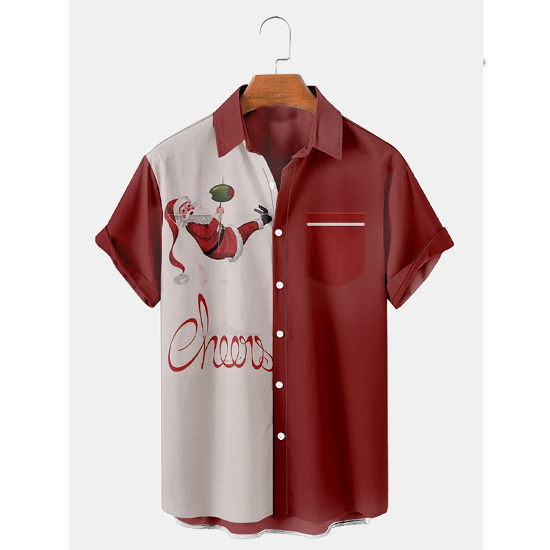 

Badassdude Christmas Santa Cocktail Printing Men's Casual Short Sleeved Shirt