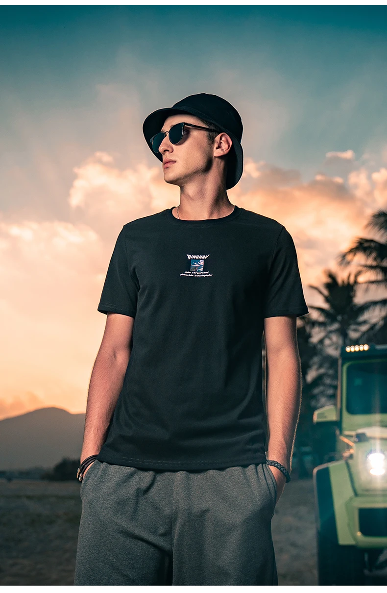 

6984 Trendy City Style-Qinghai Landscape Painting Print Men's Short Sleeve T-shirt