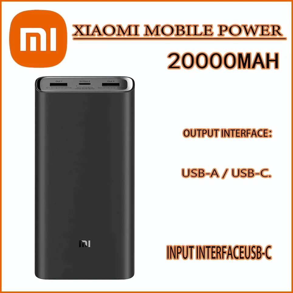 

Xiaomi 20000mAh Power Bank 3 Mi Power Bankwith Triple USB Output USB-C 45W Two-way Quick Charge Portable Pro PLM07ZM