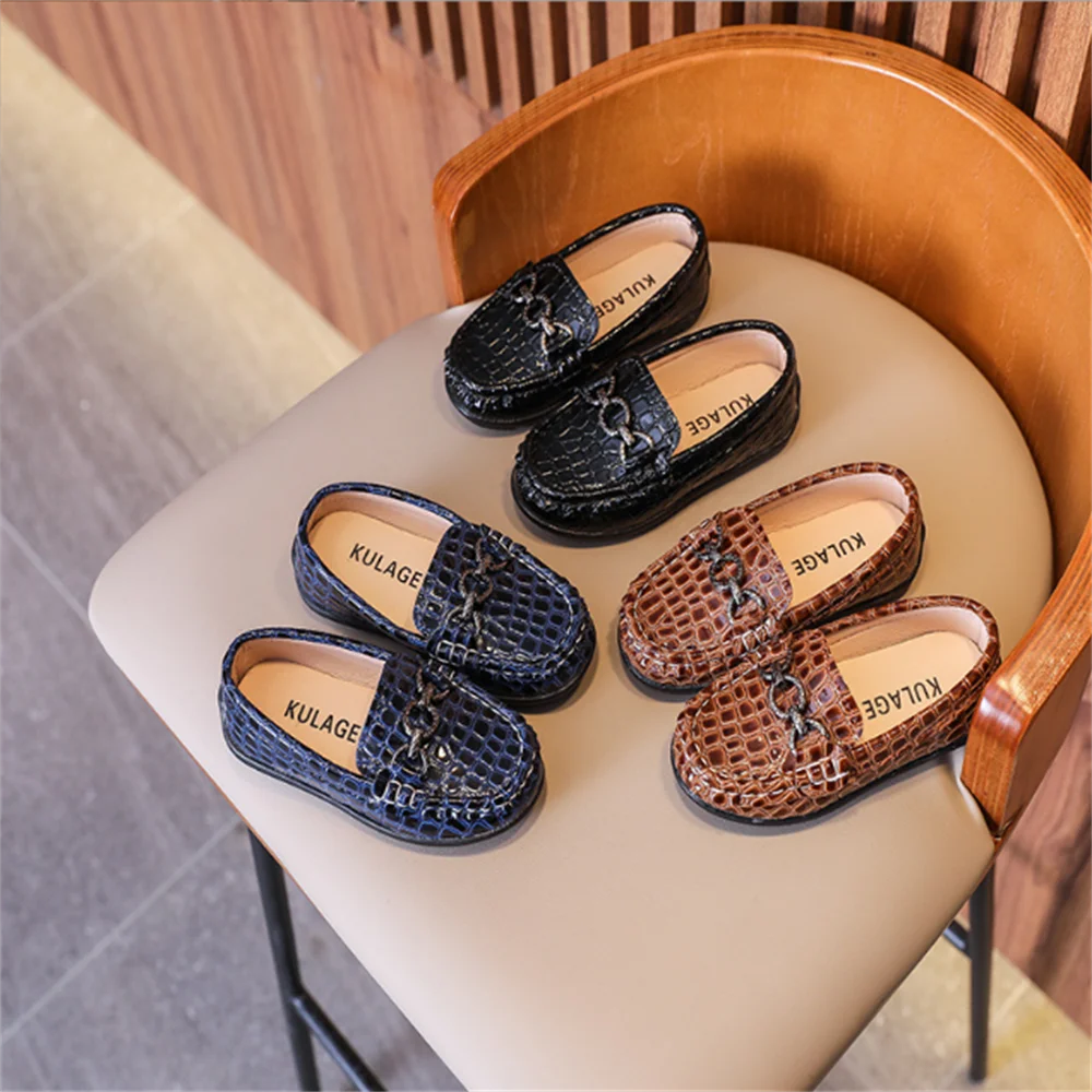 

Boys' leather shoes Children's casual flat shoes Children's metal buckle fashionable flat shoes Wedding party 21-30 new