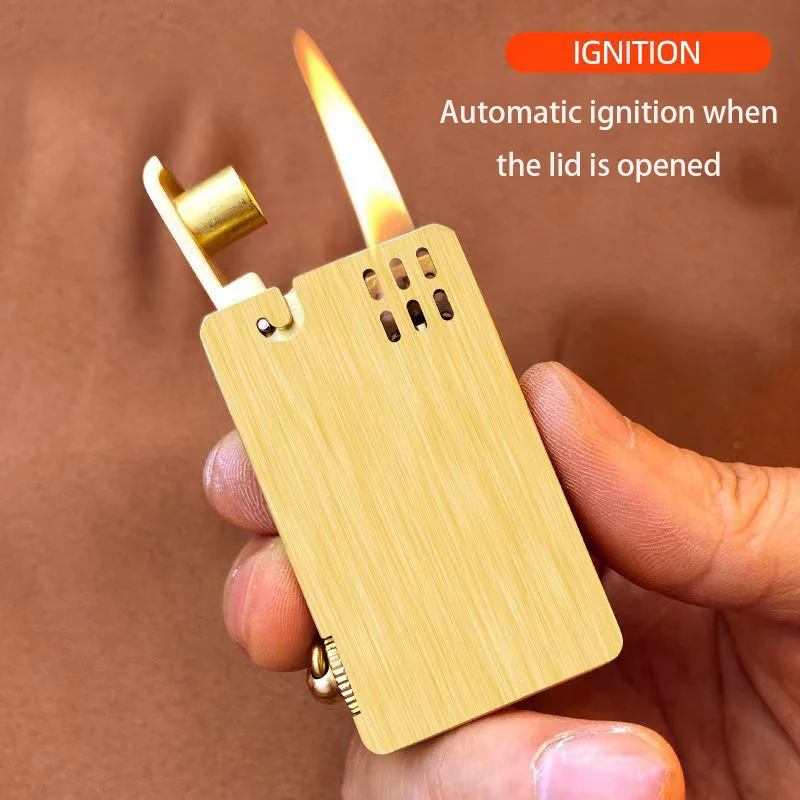 

New Product Pure Copper Retro Kerosene Lighter Cigarette Accessories One-key Ejection Ignition Lighters Men's Gift Can Collected