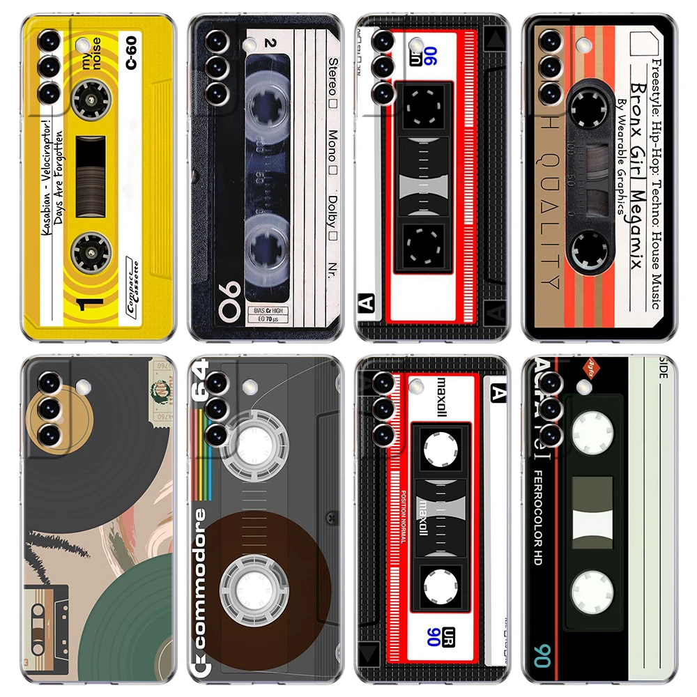 

Cassette Tape Retro Style Case for Samsung S23 S22 S21 S20 Ultra S20 FE S9 M22 M32 M31 S10 S10E Note 20 Plus Transparent Shell
