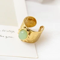 gd vintage 18 k oval natural stone rings for women 316l gold plated stainless steel rings gift