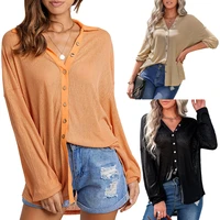womens cardigan tops casual loose long sleeve shirts button lapel fashion solid color v neck blouses blusas mujer spring autumn