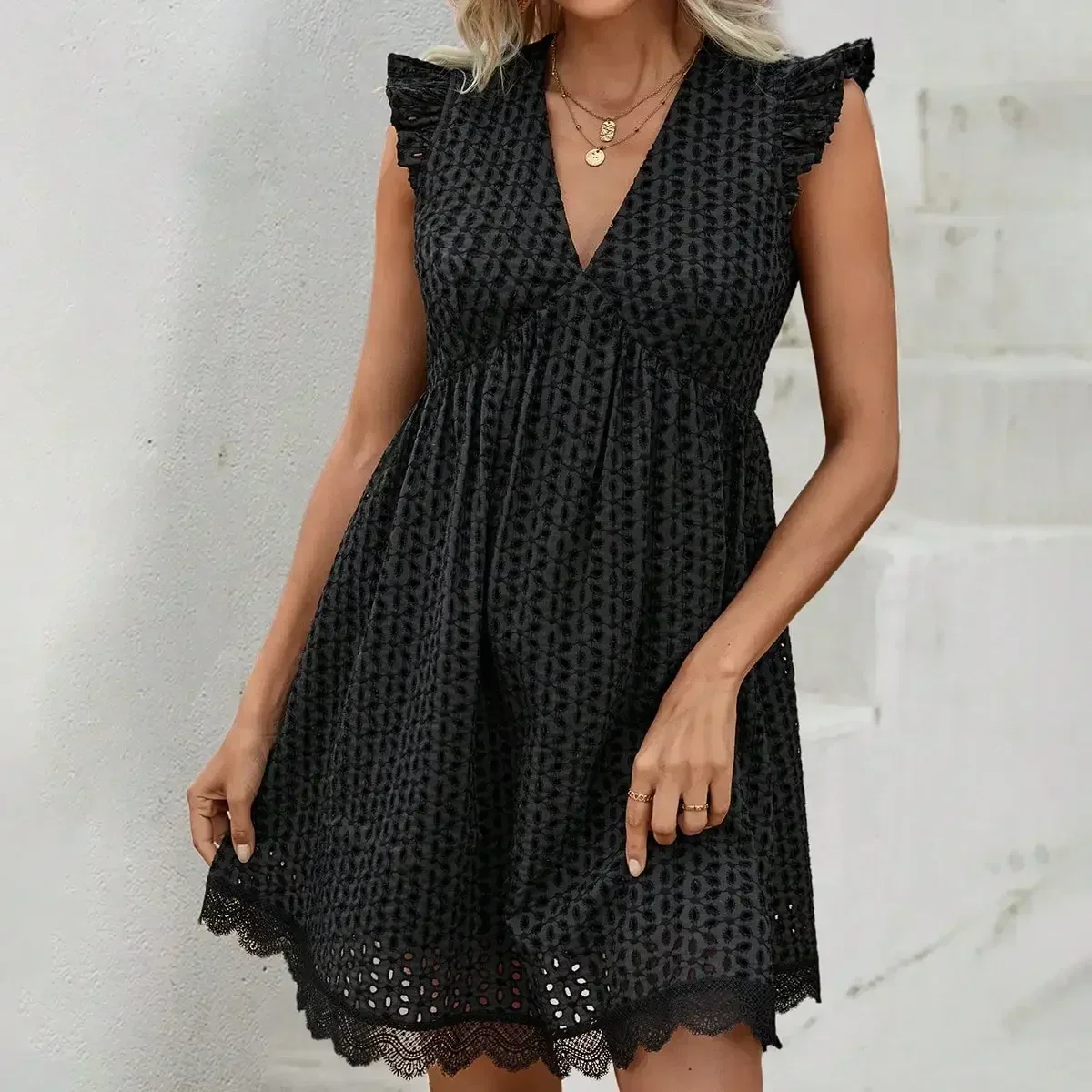 Модное Элегантное новое черное платье повседневное женское без рукавов короткая