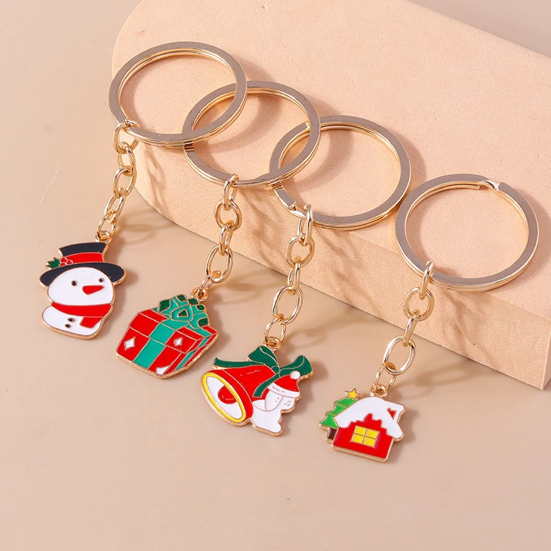 

Bell Deer Snowman Key Rings Cartoon Cute Christmas Keychain For Handbag Decor DIY X'mas Gift Jewelry Pendants Accessories