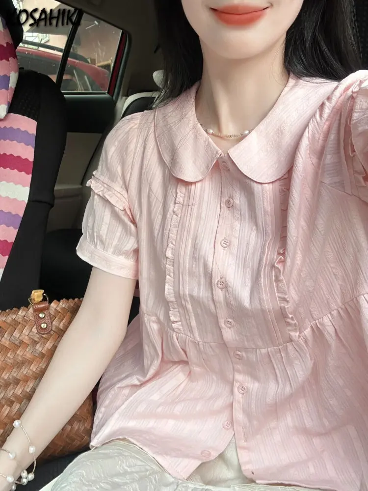 Японская плиссированная однотонная Милая женская рубашка простая милая блузка