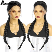 anogol synthetic twisted long braided t part lace wig with 2 braids wigs for black women african box cornrow braids cosplay wigs