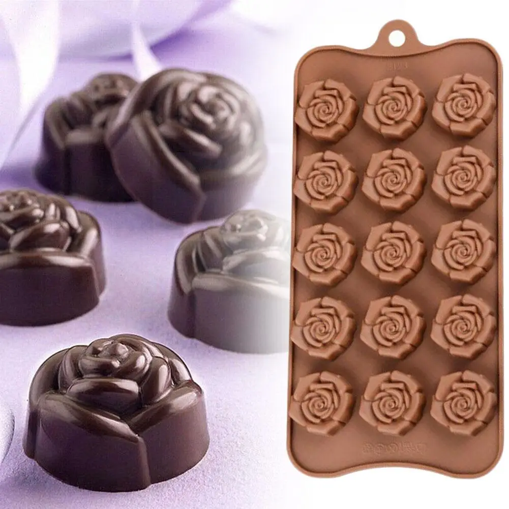 

Chocolate Mould 15 Cavity Silicone Flower Rose Chocolate Mould Trays Mold Tools Cake Soap Ice Cake Coffee Decorating Baking V3b9