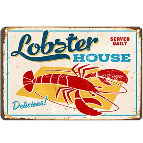 

Original Retro Design Lobster Hours Tin Metal Signs Wall Art | Thick Tinplate Print Poster Wall Decoration for Restaurant/Kitche