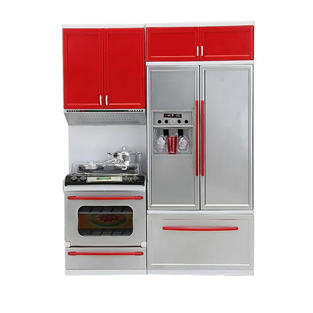 

Cooking Gift Red Cabinet Kitchen Toy Stove Set New Mini Play Pretend Girls Education
