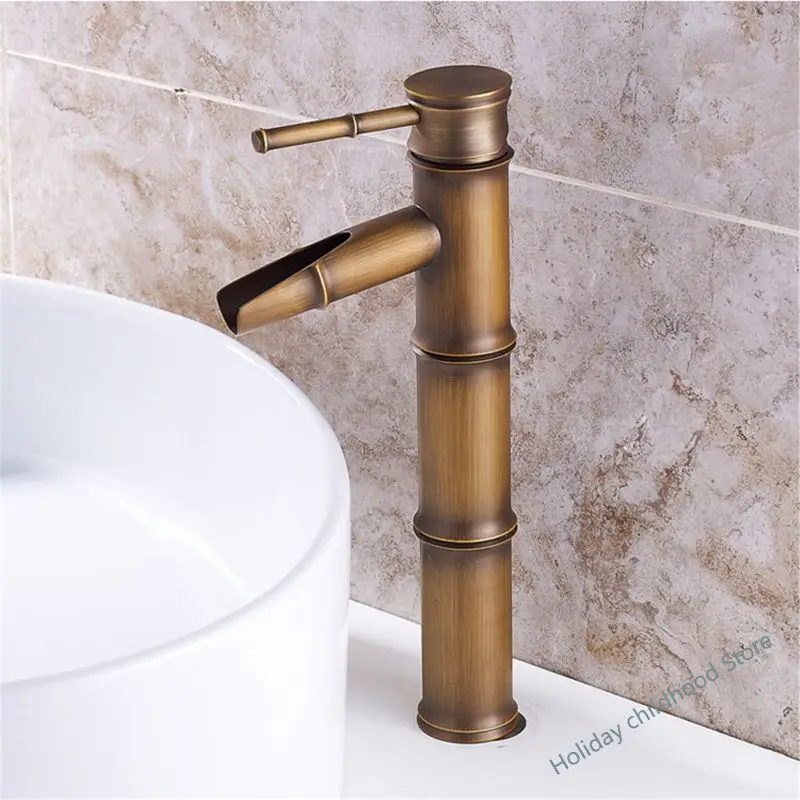 

Basin Faucet Antique Brass Bamboo Shape Faucet torneiras do banheiro Copper Sink Faucet Single Handle Hot and Cold Water Tap