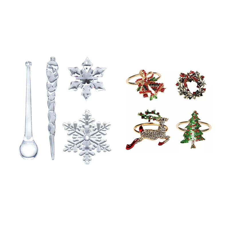 

1 Набор рождественских украшений в виде снежинок и 4 кольца для салфеток