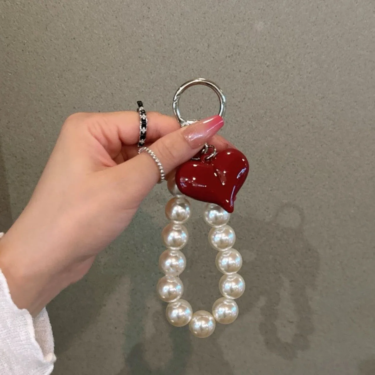 Y2K брелок с искусственным жемчугом в форме сердца модные украшения орнаментом