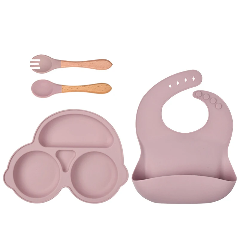 

Children's Dishes Set Baby Silicone Tableware Set Sucker Bowl Bib Cup Fork Spoon Set Maternal and Infant Supplies BPA Free