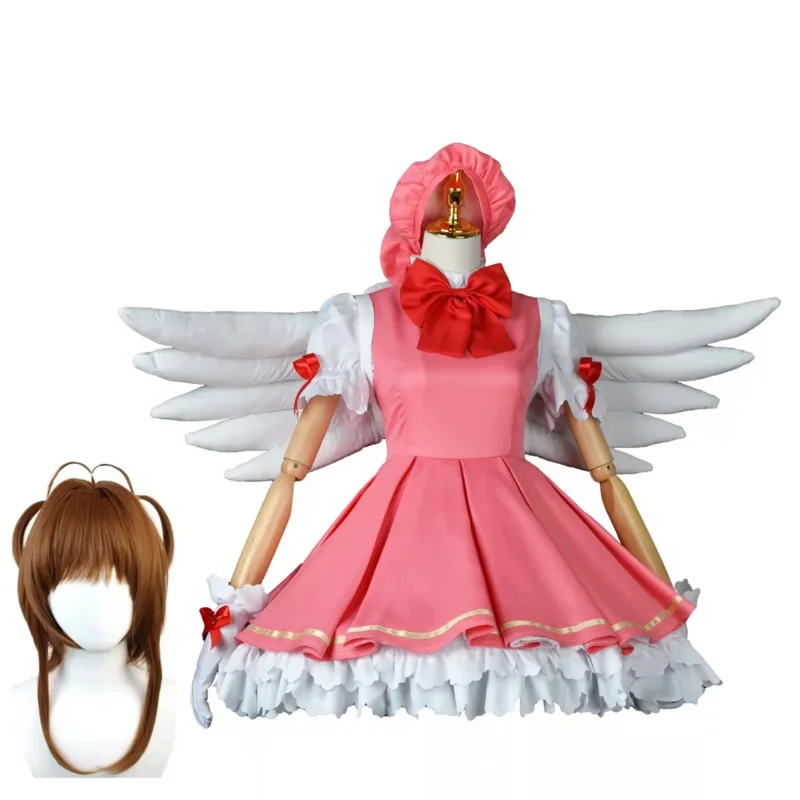 Аниме Card Captor Kinomoto Sakura Clow Magician Косплей Костюм Парик Красный Белый Боевая Униформа